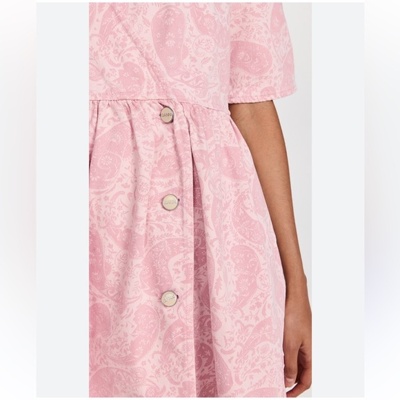 GANNI Denim Paisley Floral Boho Oversized Mini Wrap Dress 12 Pink XL (44) - Picture 6 of 16